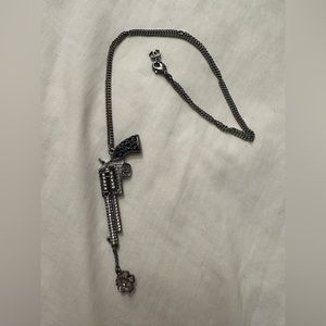 Chanel 2014 Ruthenium Metal Crystal Gun Necklace